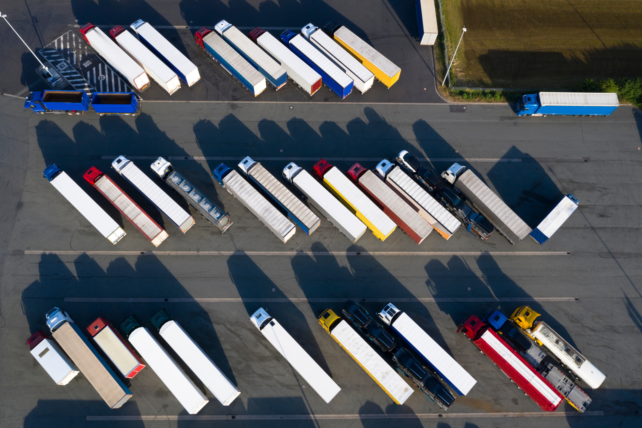Semi Trucks at Truck Stop, Aerial View